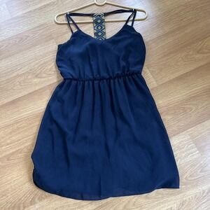 By & By Women's Sundress Size Small Navy Blue Boho Casual Summer Short